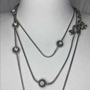 BRIGHTON Long Silver Rope Chain Rhinestone Crystal Station Necklace twinkle